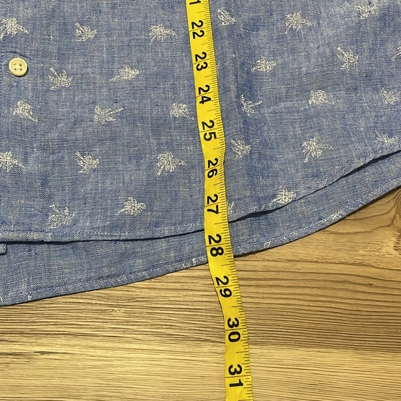 M & S Collection Men’s Linen Button Up Shirt Light Blue Palm Tree Print Size M - Picture 9 of 12